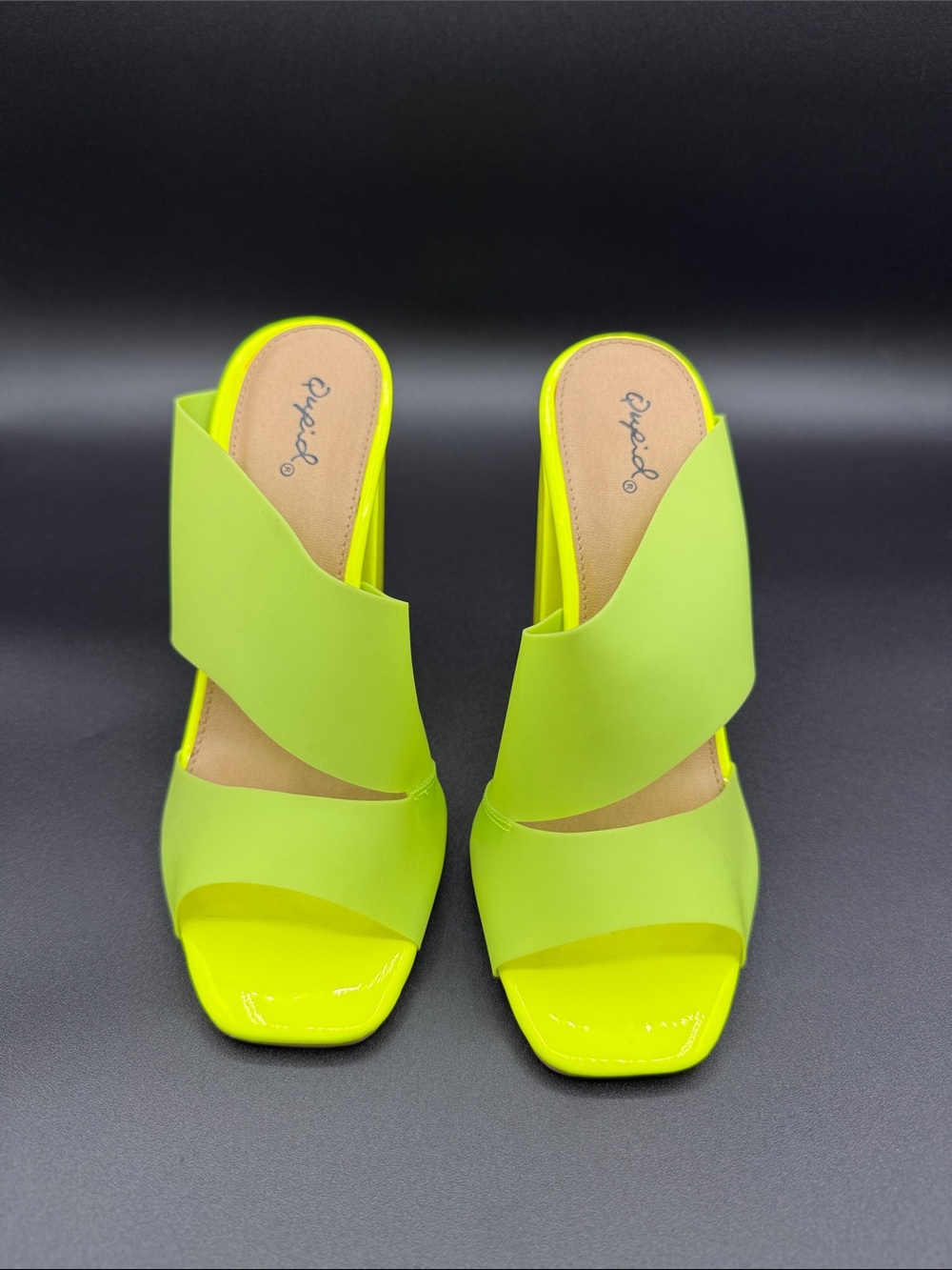 Neon Yellow Open Toe Mule Shoes - Picture 2 of 6